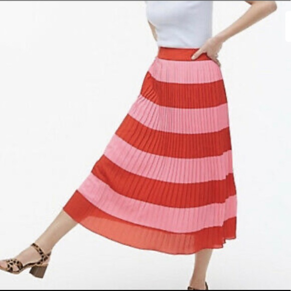 J. Crew Dresses & Skirts - NWT J.CREW RIFFLE STRIPE RED PINK PLEATED SKIRT